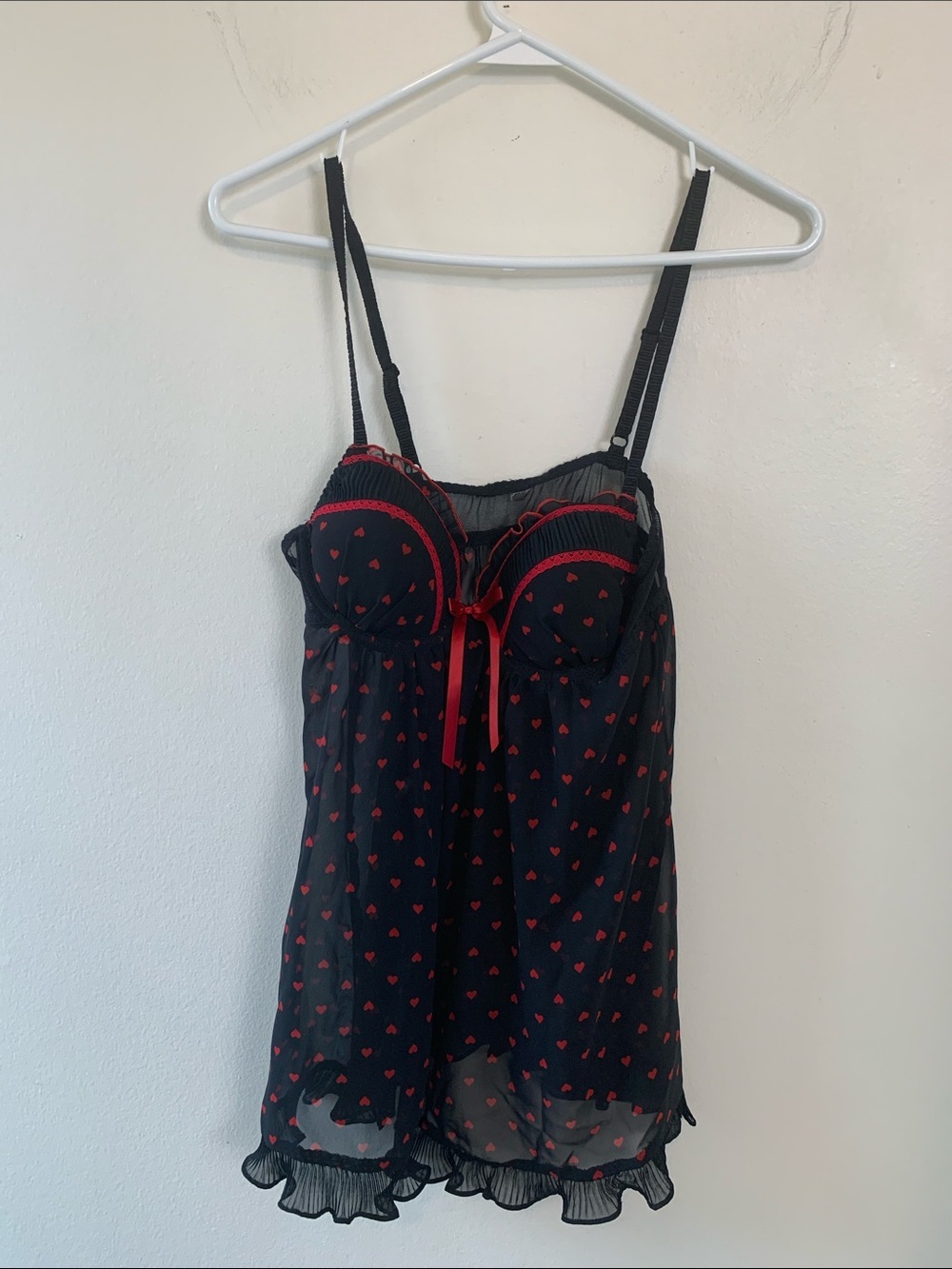 Sheer Black Babydoll with Red Heart Print
